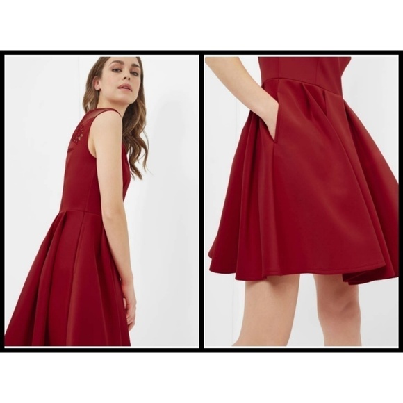 💕TED BAKER💕 Red Embroidered Mesh Cut Out Dress - Picture 4 of 8